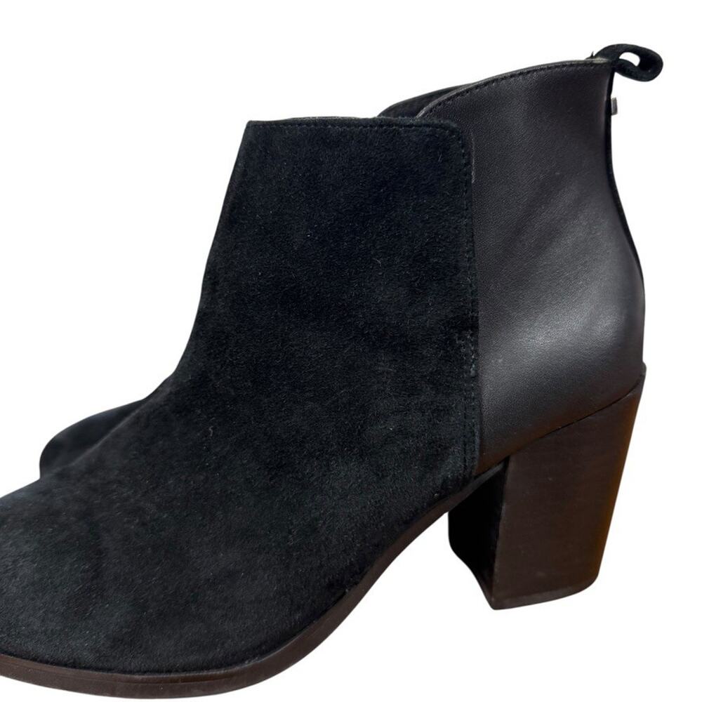 Lands End Womens Black Leather Suede Block High Heel Ankle Boots Booties Shoes 7 - Picture 9 of 16